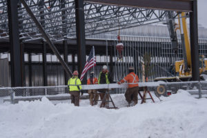 It is tradition to put a tree on the final beam during the raising.
