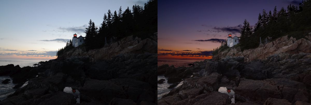 Before and After shot of Bar Harbor Head Lighthouse